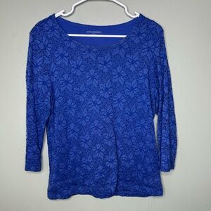 Women's Appleseed's blue floral 3/4 sleeve top Medium